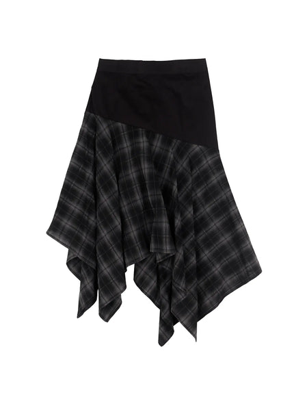 plaid-layered-asymmetric-skirt-f516 / Black