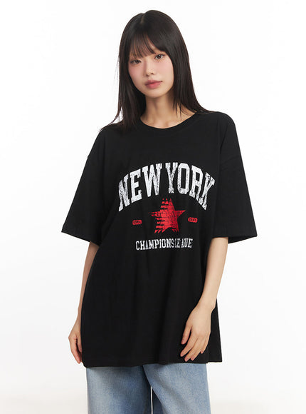 ny-graphic-oversize-t-shirt-iy502 / Black