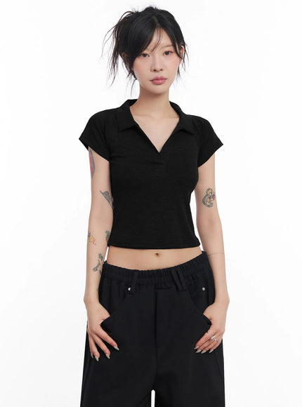 cropped-collared-tee-ic503 / Black