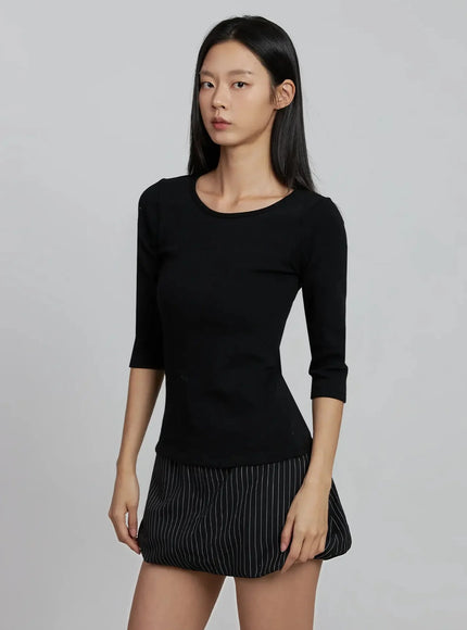 minimalist-three-quarter-sleeve-top-im520 / Black