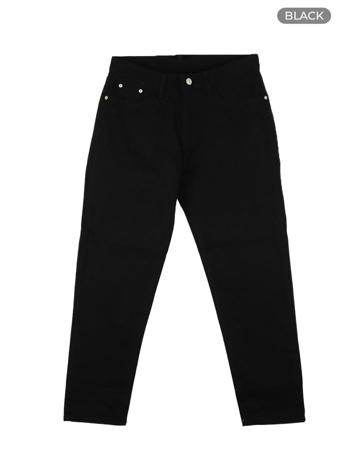 mens-solid-cotton-straight-fit-trousers-ia401 / Black