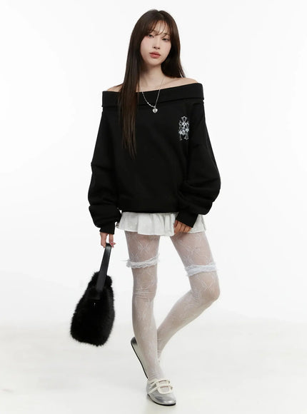 Off-Shoulder Graphic Sweatshirt ID525