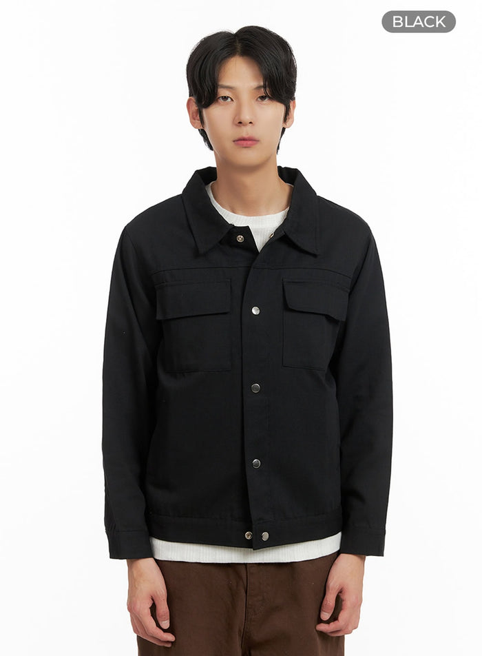 mens-collared-cotton-jacket-iy402 / Black