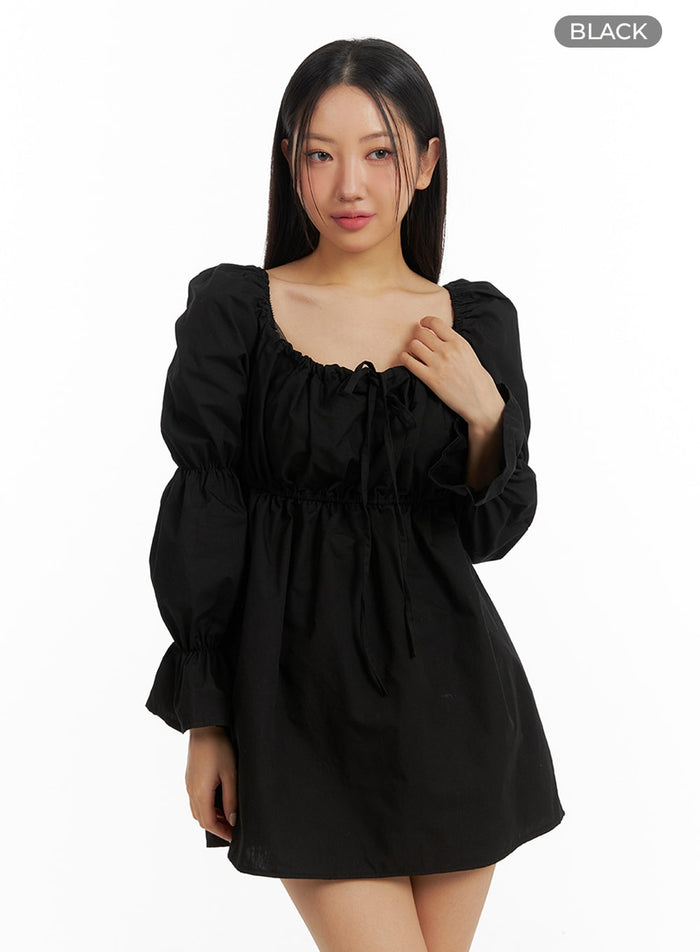puff-sleeve-a-line-mini-dress-im404 / Black