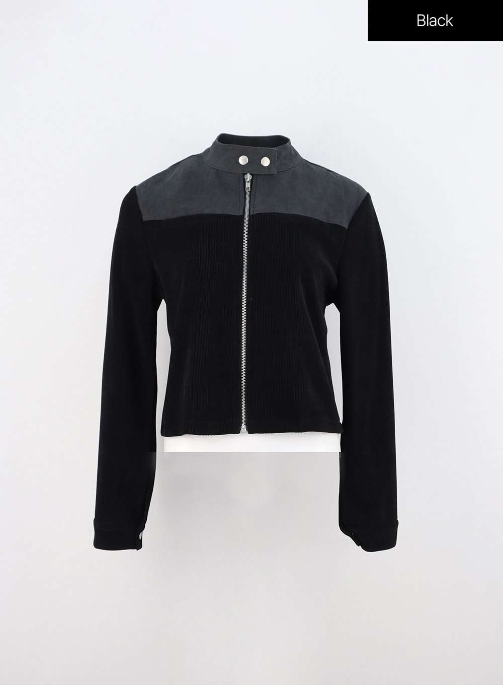 button-collar-bomber-jacket-in308 / Black