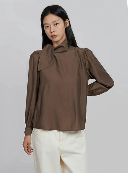 high-neck-tie-blouse-id504 / Brown