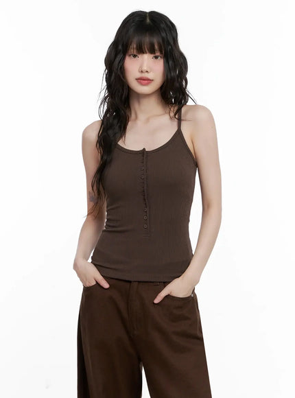 ribbed-button-front-tank-top-il531 / Brown