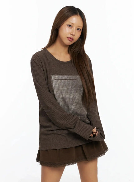 seven-graphic-knit-top-id503 / Brown