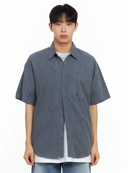 mens-collared-short-sleeve-button-up-top-il516 / Dark blue