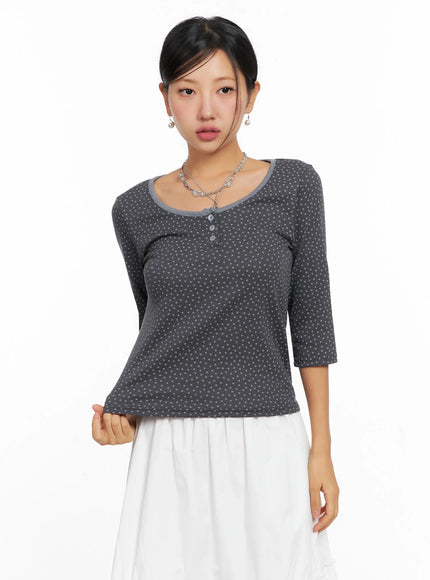 3-4-sleeve-round-neck-tee-ig527 / Dark gray