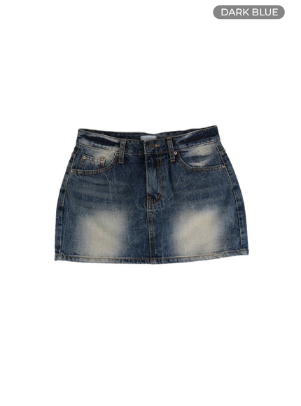 washed-low-rise-mini-denim-skirt-im405 / Dark blue