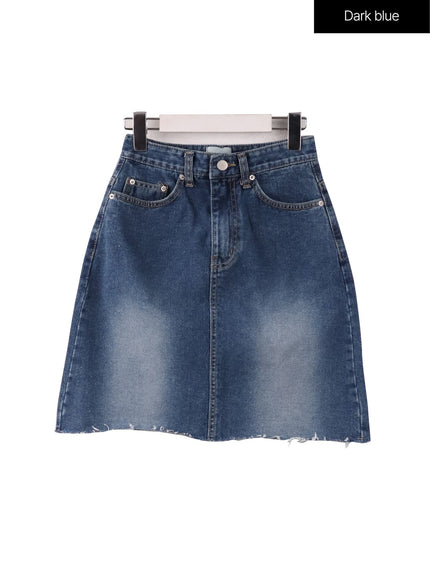 raw-hem-midi-skirt-if408 / Dark blue