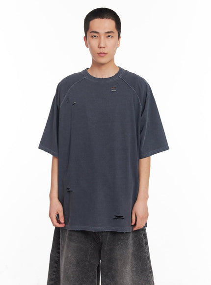 distressed-washed-cotton-t-shirt-iy506 / Dark blue
