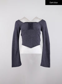square-neck-laced-corset-long-sleeve-id315 / Dark blue