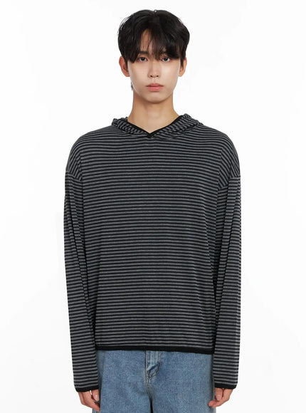 mens-striped-hooded-long-sleeve-io516 / Dark gray