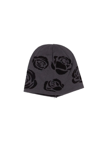rose-pattern-knit-beanie-ia523 / Dark gray