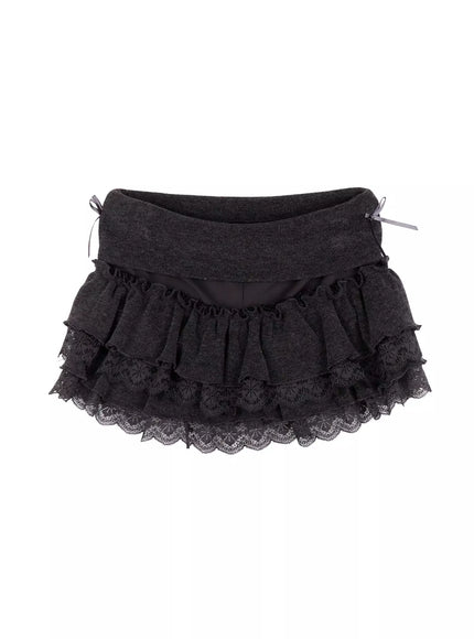 ribbon-ruffle-skirt-in503 / Dark gray