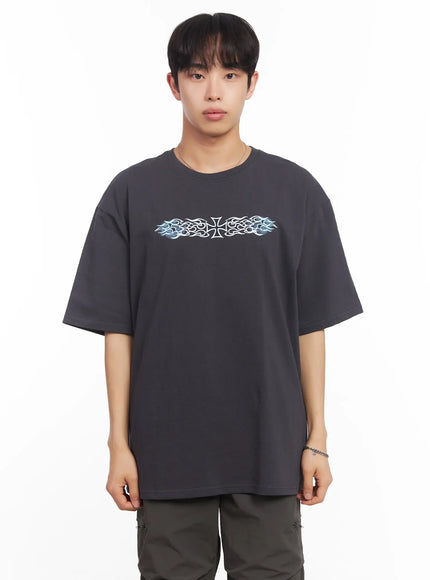 mens-round-neck-graphic-tee-iu518 / Dark gray
