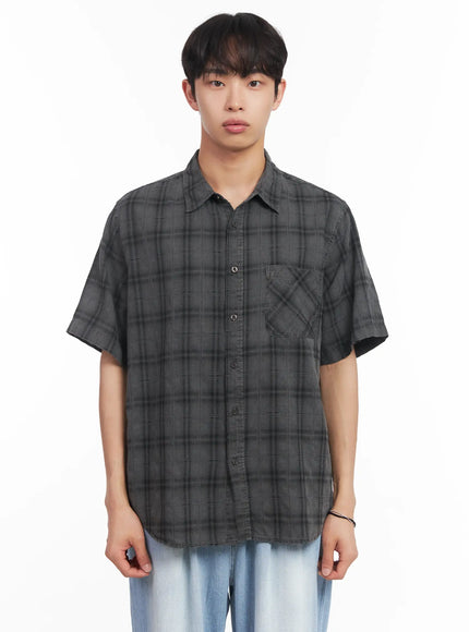 mens-short-sleeve-flannel-shirt-iu519 / Dark gray
