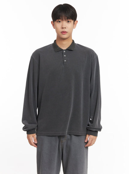 mens-washed-cotton-collared-t-shirt-im527 / Dark gray