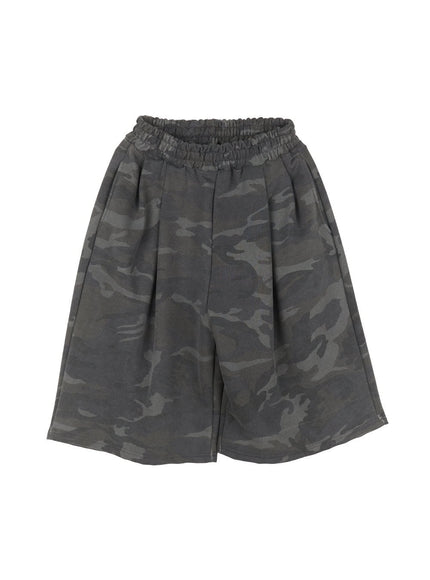 camo-pintuck-oversize-sweatshorts-iy529 / Dark gray