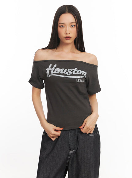 cotton-graphic-off-shoulder-t-shirt-ia507 / Dark gray