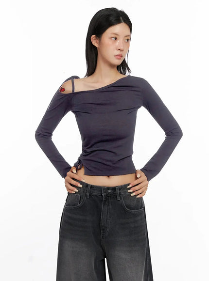 Asymmetric Off-Shoulder Long Sleeve Top IS515