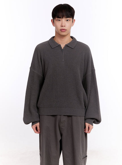 mens-ribbed-half-zip-sweater-im512 / Dark gray