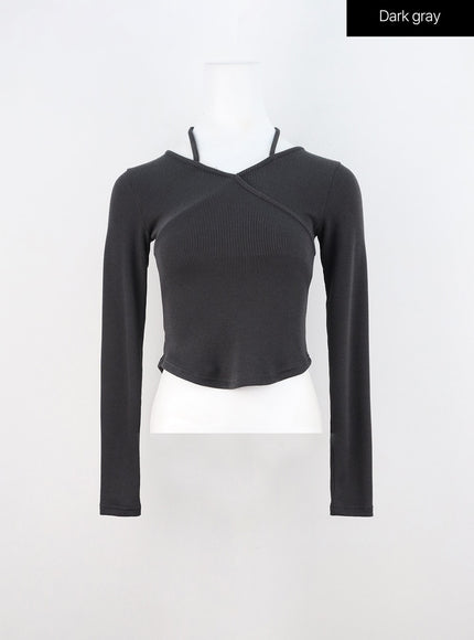 wrap-halter-neck-slim-fit-tee-in310 / Dark gray