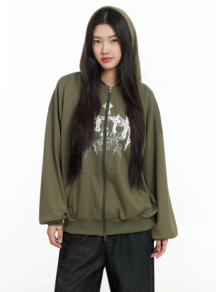 graphic-oversized-zip-hoodie-im530 / Dark green