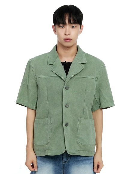 mens-short-sleeve-button-up-ig520 / Dark green