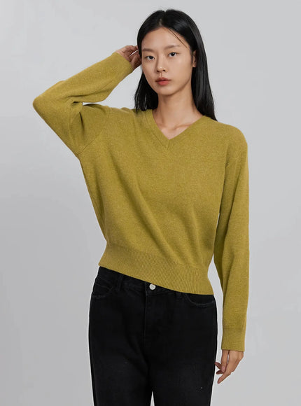 v-neck-knit-sweater-id516 / Dark green