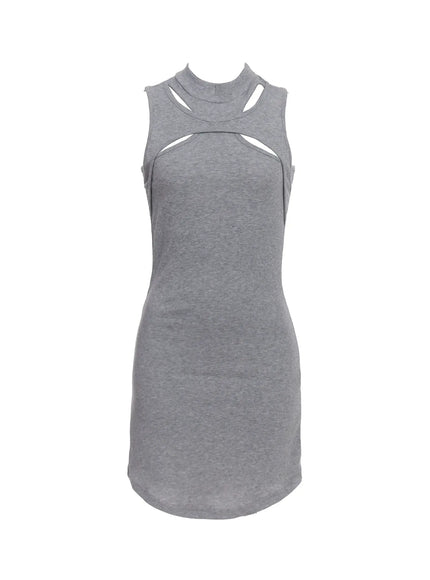 cut-out-halter-bodycon-dress-ic503 / Gray