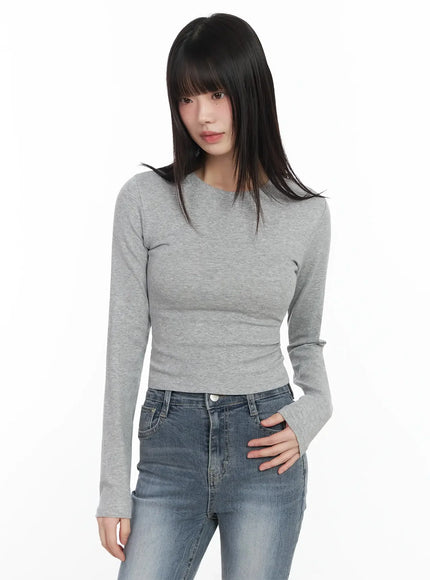 slim-fit-long-sleeve-crop-top-im523 / Gray