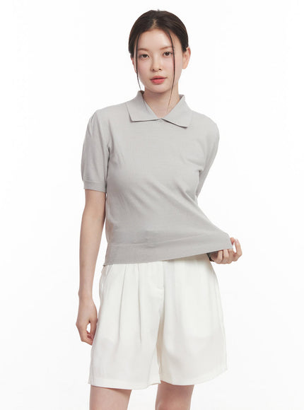 knit-polo-top-iy508 / Gray