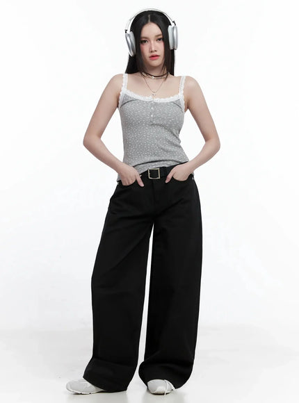 Flower Lace-Trim Tank Top IS525