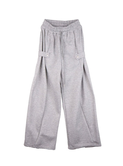 cozy-pintuck-buttoned-wide-leg-sweatpants-ij510 / Gray