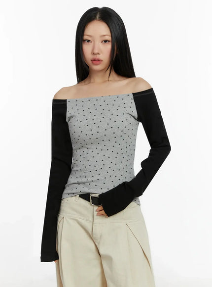 casual-patterned-off-shoulder-top-id526 / Gray