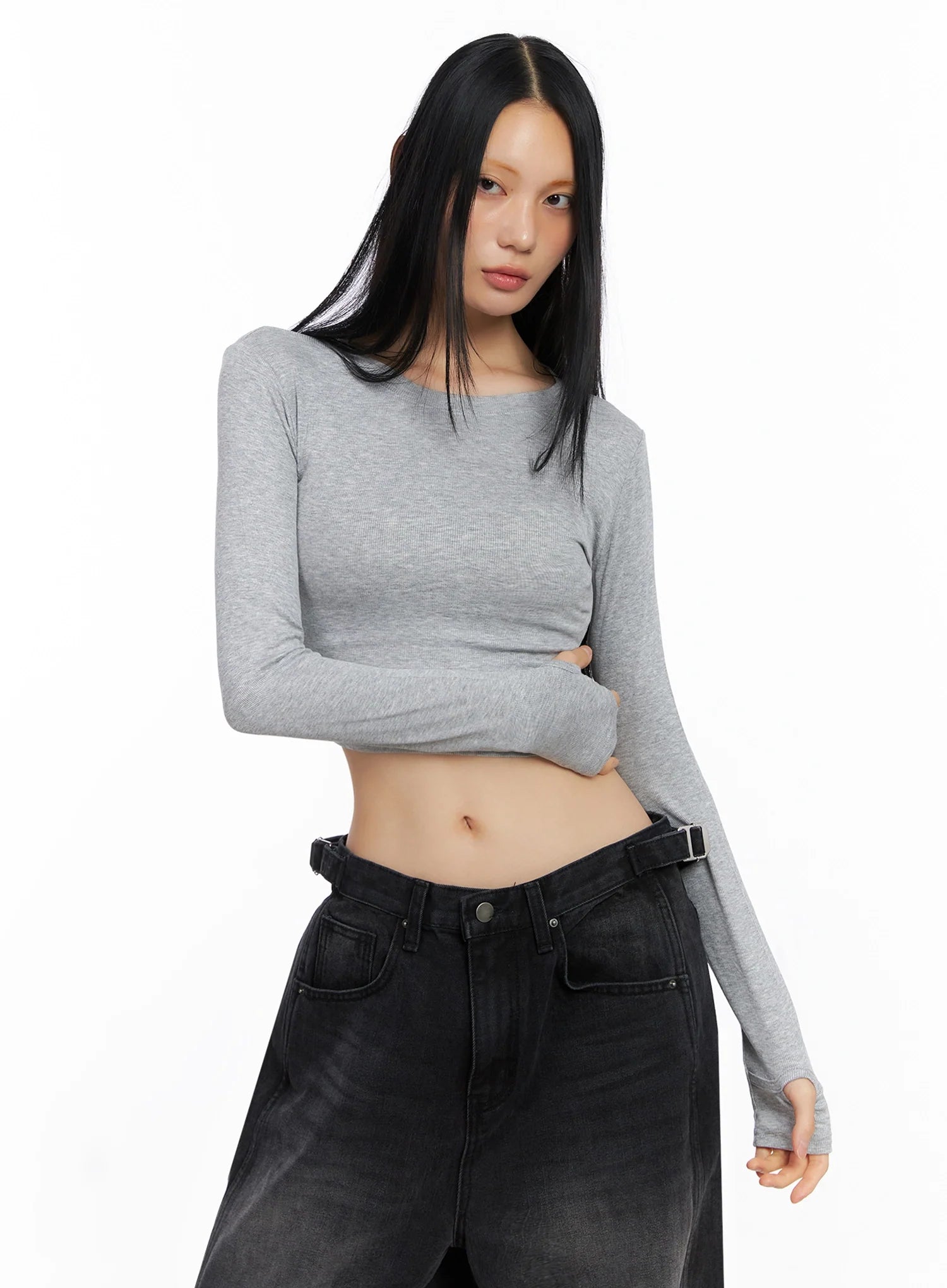 Ribbed Long Sleeve Crop Top IO517