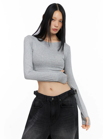 ribbed-long-sleeve-crop-top-co517 / Gray