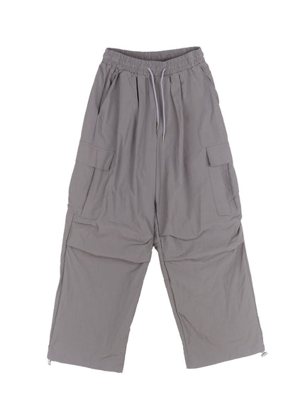 cargo-wide-leg-windbreaker-pants-iy502 / Gray