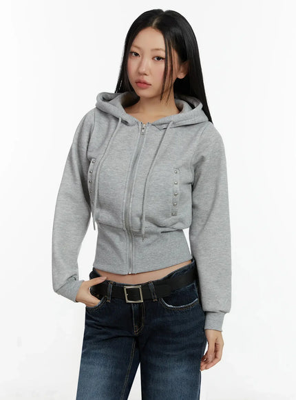studded-crop-zip-up-hoodie-id525 / Gray