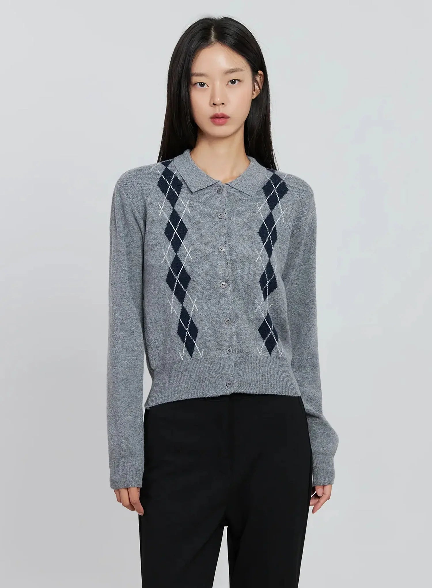 button-up-knit-cardigan-in507 / Gray