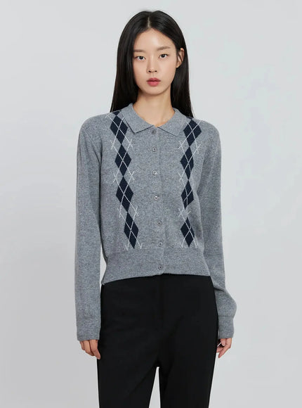 button-up-knit-cardigan-in507 / Gray