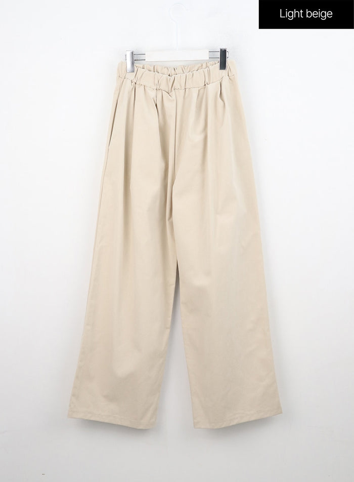 elastic-waistband-pintuck-pants-in308 / Light beige