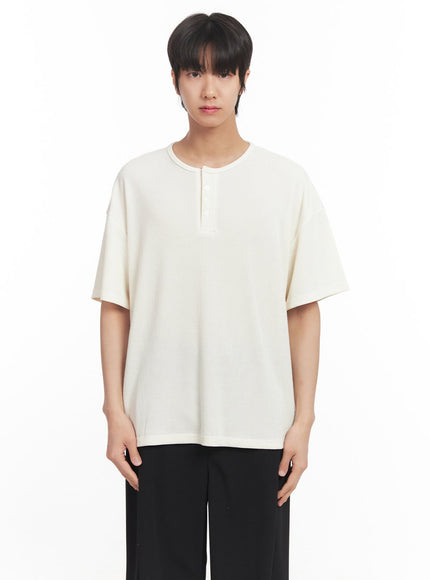 mens-henley-neck-relaxed-fit-t-shirt-ia510 / Light beige