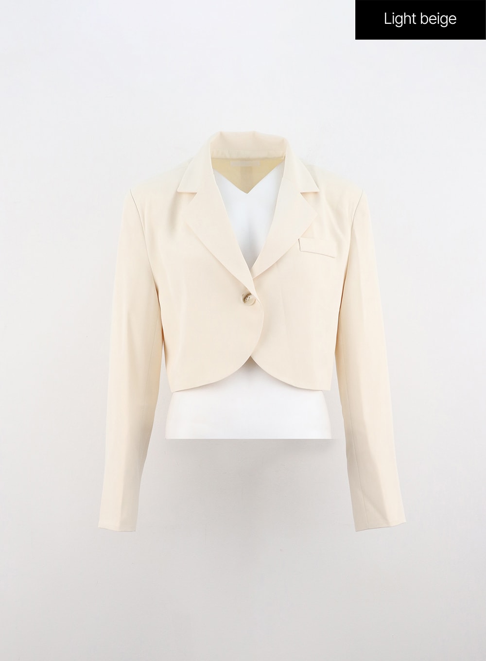 solid-single-button-crop-jacket-io320 / Light beige