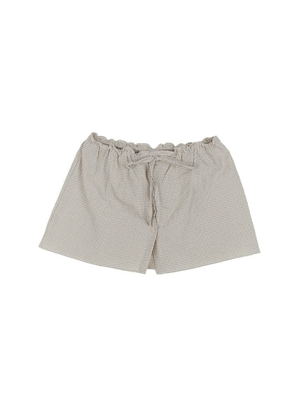 checkered-ribbon-button-mini-skirt-iy513 / Light blue