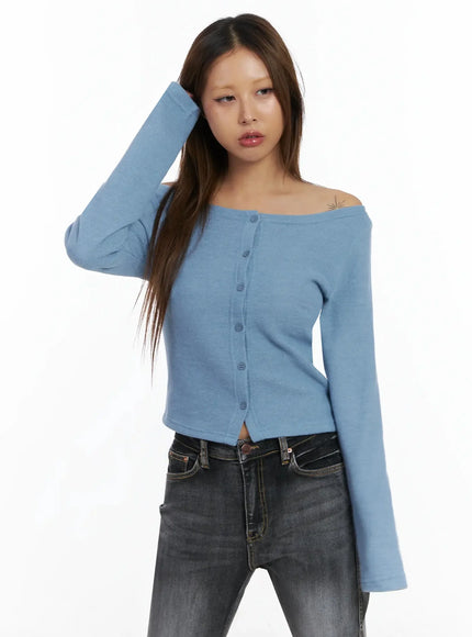 button-off-shoulder-cardigan-id503 / Light blue