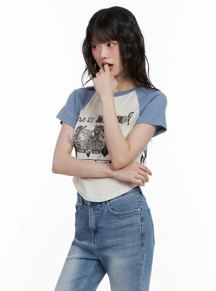 Cat Graphic Raglan Tee IL531